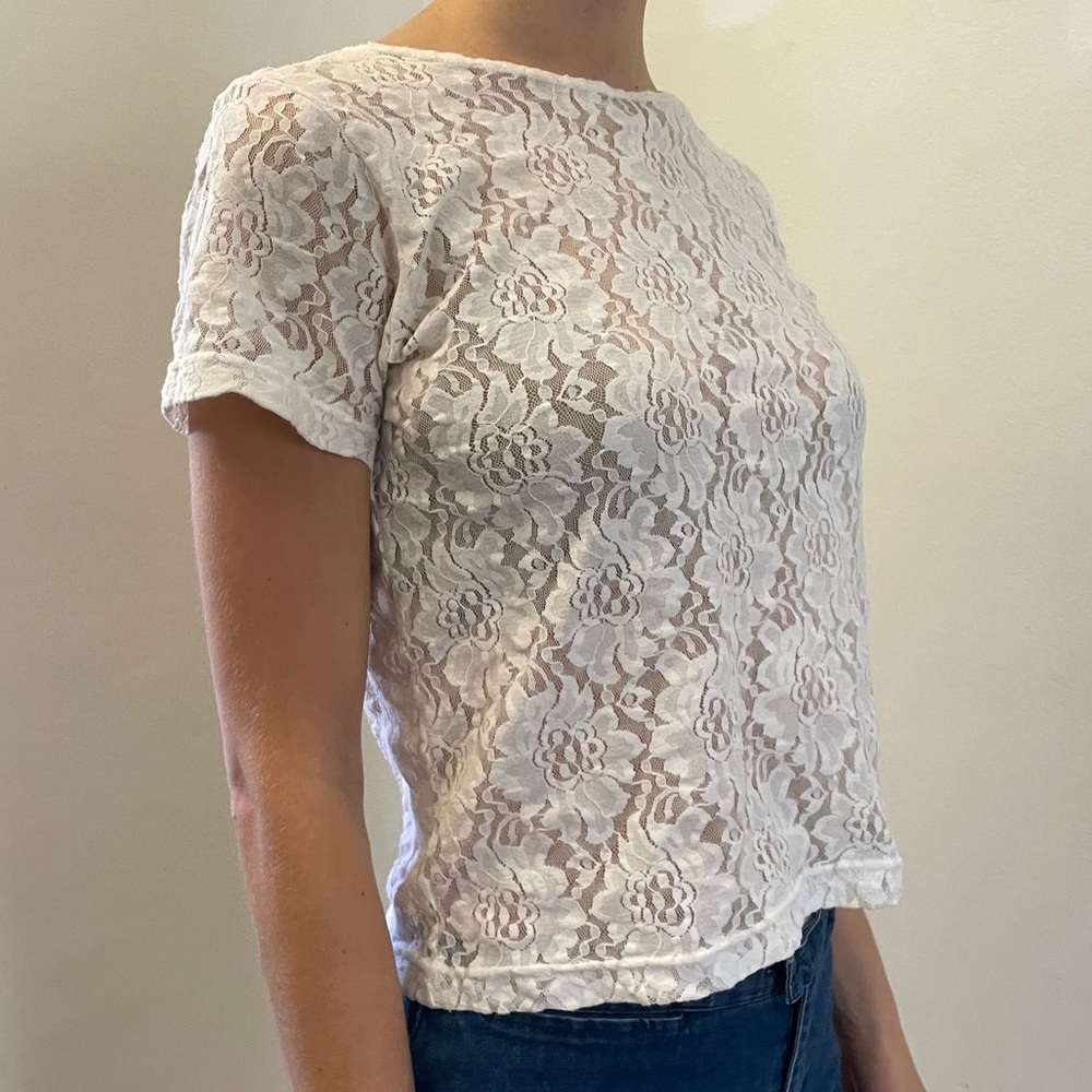 Vintage white lace sheer t-shirt